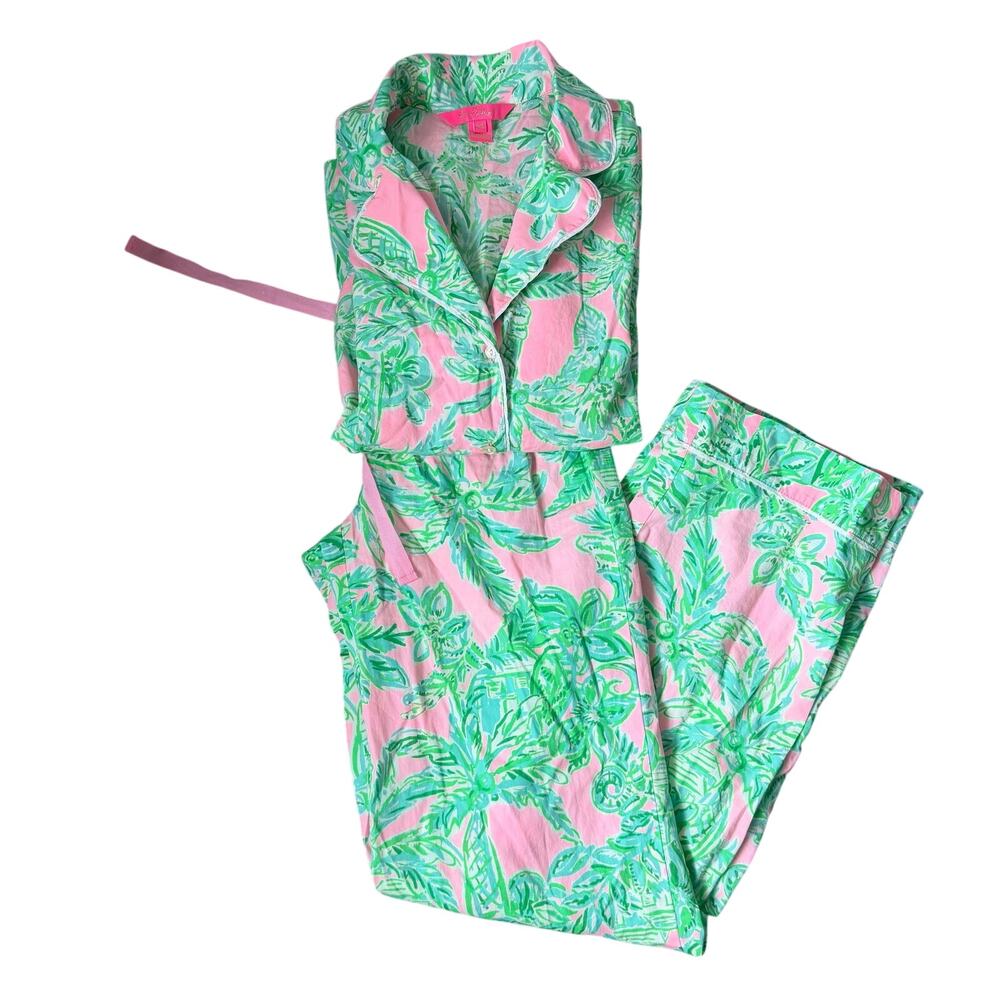 Lilly Pulitzer Green 100% Cotton Button Down Pajama Set